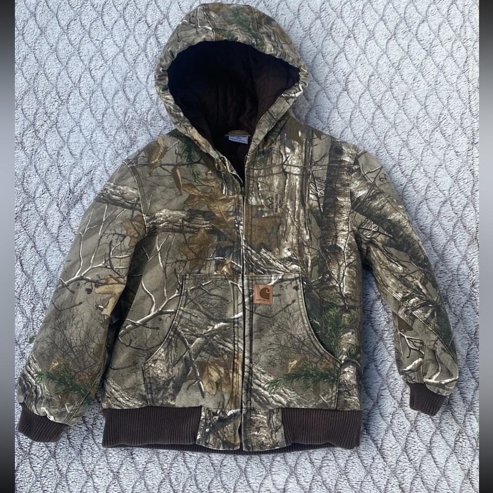 Carhartt Camo Camoflage Hooded Farm Work Hunting Jacket Coat Youth Medium 10/12